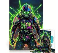 Rompecabezas Neon Skull Soldier Teenager de 1000 Piezas Recall Boost Gentle Leisure Clean Cut Santa Wish List (38x26cm)