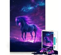 Rompecabezas Neon Space Cute Horse de 1000 Piezas para Adolescentes, Juguete para ejercitar la Mente, Tiempo en Familia, Arte, ensamblaje, Regalo Creativo (38x26cm)