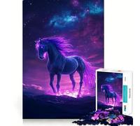 Rompecabezas Neon Space Cute Horse para Adolescentes, 1000 Piezas, Juguete para ejercitar la Mente, Imagen Relajante y acogedora, Sorpresa cálida (38x52cm)