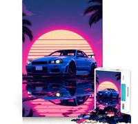 Rompecabezas Neon Sport Car Skyline GTR de 1000 Piezas para Adolescentes, Juguete para ejercitar la Mente, Tiempo en Familia, Arte, Montaje, Regalo Creativo (50x75cm)