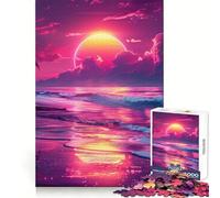 Rompecabezas Neon Synthwave Sunset para Adultos, 1000 Piezas, Juguete Intelectual, Alivio del estrés, Corte preciso, (38x26cm)