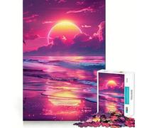 Rompecabezas Neon Synthwave Sunset para Adultos, 1000 Piezas, Juguete Intelectual, Alivio del estrés, Corte preciso, (38x26cm)