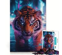 Rompecabezas Neon Tiger para Adultos, 1000 Piezas, Juguete de lógica Afilada, antiestrés, Arte de Corte preciso, Coleccionable (50x75cm)