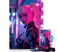 Rompecabezas Neon Tokyo Cyber Punk Girl para Adolescentes, 1000 Piezas, fortalece la Memoria, Alivia el estrés, decoración de Pared con Bordes limpios (38x26cm)