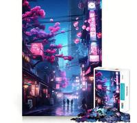 Rompecabezas Neon Tokyo Sakura Street de 1000 Piezas para Adolescentes: Juguete para ejercitar la Mente, Juego Relajante, Arte de ensamblaje, Regalo Festivo (38x52cm)