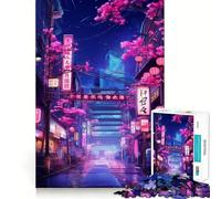 Rompecabezas Neon Tokyo Sakura Street de 1000 Piezas para Adolescentes, Juguete para ejercitar la Mente, Actividad en casa, Lista de Deseos de Santa Claus con Bordes precisos (38x26cm)