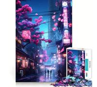 Rompecabezas Neon Tokyo Sakura Street de 1000 Piezas para Adultos Juguete de lógica Resistente, antiestrés, Bordes Transparentes, Regalo Original (50x75cm)