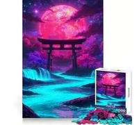 Rompecabezas Neon Torii Bajo una Luna Carmesí de 1000 Piezas para Adultos Juego Inteligente, sin estrés, con patrón de Montaje y una cálida Sorpresa (50x75cm)
