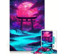Rompecabezas Neon Torii Bajo una Luna Carmesí de 1000 Piezas para Adultos Juego Inteligente, sin estrés, con patrón de Montaje y una cálida Sorpresa (50x75cm)