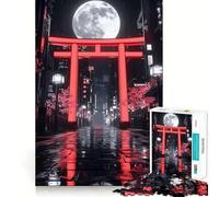Rompecabezas Neon Torii Gate Night Full Moon para Adolescentes, 1000 Piezas, Juguete para ejercitar la Mente, Actividad artística para armar en casa, (38x26cm)