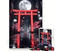 Rompecabezas Neon Torii Gate Night Full Moon para Adolescentes, 1000 Piezas, Juguete para ejercitar la Mente, Actividad artística para armar en casa, (38x26cm)