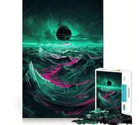 Rompecabezas Neon Wave Planet de 1000 Piezas para Adultos Juguete de lógica Resistente, antiestrés, con Bordes Transparentes Regalo Original (38x52cm)