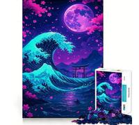 Rompecabezas Neon Wave y Torii Gate de 1000 Piezas para Adultos Juguete de lógica Resistente, antiestrés, con Bordes Transparentes Regalo Original (38x52cm)