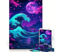Rompecabezas Neon Wave y Torii Gate para Adultos, 1000 Piezas, Juego Mental, diversión Relajante, Bordes limpios, Pieza de colección de Arte (50x75cm)