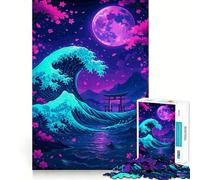 Rompecabezas Neon Wave y Torii Gate para Adultos, 1000 Piezas, Juego Mental, diversión Relajante, Bordes limpios, Pieza de colección de Arte (50x75cm)