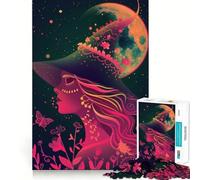 Rompecabezas Neon Witch Under The Moon para Adolescentes, 1000 Piezas, Juego Inteligente, Relajante, con patrón de Montaje, Regalo Encantador (38x26cm)