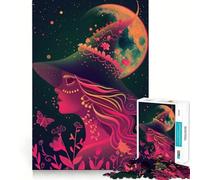 Rompecabezas Neon Witch Under The Moon para Adolescentes, 1000 Piezas, Juguete para ejercitar la Mente, Imagen Relajante y acogedora, Sorpresa cálida (50x75cm)