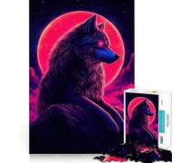 Rompecabezas Neon Wolf con Luna Roja para Adolescentes, 1000 Piezas, Juego Inteligente, Relajante, Patrón de Montaje, Regalo Encantador (38x52cm)