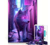 Rompecabezas Neon Wolf in City Alley para Adultos, 1000 Piezas, Juguete Inteligente para Jugar en Interiores, Corte Limpio, (38x26cm)