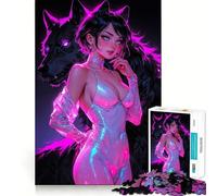 Rompecabezas Neon Wolf Lady de 1000 Piezas para Adultos, Juguete para ejercitar la Mente, Divertido y fácil de armar, Fiestas (38x26cm)