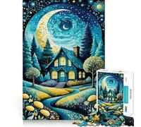 Rompecabezas Night Sky Cottage de 1000 Piezas para Adultos, Juguete Logic Boost Family Bond Premium Edge Warm Surprise (38x26cm)