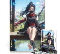 Rompecabezas Ninja Girl in Black para Adultos, 1000 Piezas, Recall Upgrade Peaceful Time Tight Cut Santa Wish List (38x52cm)