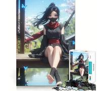 Rompecabezas Ninja Girl in Black para Adultos, 1000 Piezas, Recall Upgrade Peaceful Time Tight Cut Santa Wish List (38x52cm)