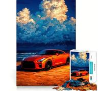 Rompecabezas Nissan GT-R en la Playa de 1000 Piezas para Adultos Mejora la Memoria Ideal para el Ocio Corte Firme Fiestas (38x52cm)