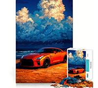 Rompecabezas Nissan GT-R en la Playa de 1000 Piezas para Adultos Mejora la Memoria Ideal para el Ocio Corte Firme Fiestas (38x26cm)