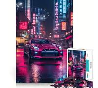 Rompecabezas Nissan GT-R en Neon City de 1000 Piezas para Adolescentes Rompecabezas para Relajarse y Combatir el estrés Corte Suave Regalo artístico (38x26cm)