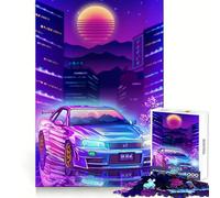 Rompecabezas Nissan GTR R City Neon para Adultos, 1000 Piezas, estimula la Memoria, Juego Relajante, Corte Premium, (38x26cm)