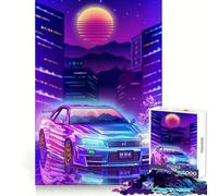 Rompecabezas Nissan GTR R City Neon para Adultos, 1000 Piezas, Juguete de lógica Resistente, Alivio de tensión, Borde Transparente, Regalo Premium (50x75cm)