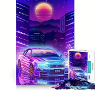 Rompecabezas Nissan GTR R City Neon para Adultos, 1000 Piezas, Juguete de lógica Resistente, Alivio de tensión, Borde Transparente, Regalo Premium (50x75cm)