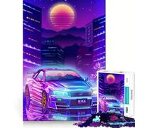 Rompecabezas Nissan GTR R City Neon para Adultos, 1000 Piezas, Juguete de lógica Resistente, Alivio de tensión, Borde Transparente, Regalo Premium (38x52cm)