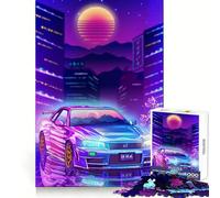 Rompecabezas Nissan GTR R City Neon para Adultos, 1000 Piezas, Juguete de lógica Resistente, Alivio de tensión, Borde Transparente, Regalo Premium (38x52cm)