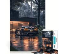 Rompecabezas Nissan GTR R en casa de Lujo y Bosque, 1000 Piezas, para Adolescentes Rompecabezas con Memoria, luz, relajación, Imagen, Montaje, (50x75cm)
