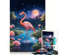 Rompecabezas Noche de Flamencos Rosas de 1000 Piezas para Adolescentes Mejora la Memoria Tiempo de relajación Bordes precisos Regalo Creativo (38x52cm)
