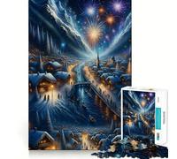 Rompecabezas Noche de Fuegos Artificiales en Pueblo Invernal 1000 Juego de Impulso Mental Cierre Seguro Sin Piezas Sueltas Desafío Mental Interactivo para el Hogar (50x75cm)