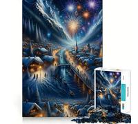 Rompecabezas Noche de Fuegos Artificiales en un Pueblo Invernal para Adultos 1000 Piezas Juego de Memoria Corte Láser para un Encaje Perfecto Aliviar el Estrés (38x26cm)