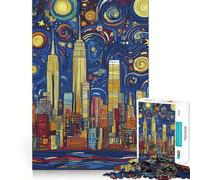 Rompecabezas Noche Estrellada de Nueva York de 1000 Piezas para Adultos Juguete de lógica Resistente, antiestrés, con Bordes Transparentes Regalo Ideal (38x26cm)