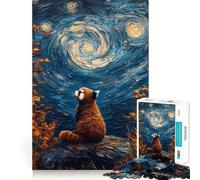 Rompecabezas Noche Estrellada del Panda Rojo, 1000 Piezas para Adolescentes, para Mejorar la Memoria, fácil de Usar, con Bordes limpios, Sorpresa navideña (38x26cm)