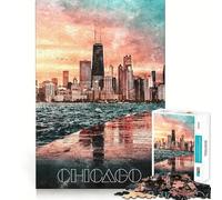 Rompecabezas Nocturno de Chicago en Acuarela de 1000 Piezas para Adolescentes Tren de la Memoria Diversión conexión Limpia y sin interrupciones Actividad Relajante para Grupos en Interiores (38x26cm)