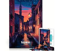 Rompecabezas Nocturno de los Canales de Venecia,1000 Piezas Juego de concentración Mental Corte de precisión Bordes Lisos Actividad Absorbente para Noches tranquilas (38x26cm)