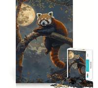 Rompecabezas Nocturno de Panda Rojo, Luna y Árbol, 1000 Piezas para Adultos Mejora la Memoria Diversión Tranquila Corte de Primera Calidad Regalo Memorable (38x52cm)