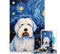 Rompecabezas Nocturno de Perro Pastor inglés Antiguo de 1000 Piezas para Adolescentes Ideal para Relajarse y Disfrutar de Momentos tranquilos Corte Suave Regalo Elegante (50x75cm)