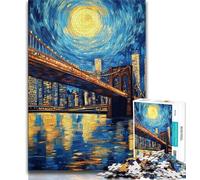 Rompecabezas Nocturno del Puente de Brooklyn para Adolescentes, 1000 Piezas, Ideal para aliviar el estrés, Ideal para Decorar tu Escritorio 38x26cm