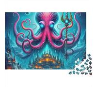Rompecabezas Octopus Premium 1000 Piezas para Adultos Rey Pulpo con Tridente bajo Ciudad Brillante Grueso Robusto Vibrante Desafiante Alivio de Estrés Juego 70x50cm/1000pcs