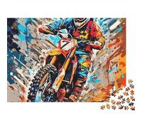 Rompecabezas Off-Road Motorcycle 1000 Piezas para Adultos Piloto de Motocross Acelerando a través de Salpicadura de Barro Premium Desafiante Difícil Alivio de Estrés 38x26cm/1000pcs