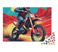 Rompecabezas Off-Road Motorcycle San Valentín 1000 Piezas Regalo para Adultos Piloto de Motocross Corriendo en Terreno Desértico Rojo Premium Desafiante Alivio de Estrés 52x38cm/1000pcs
