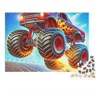 Rompecabezas Off-Road Vehicle 1000 Piezas Regalo para Adultos Camión Monstruo Rojo con Llamas Saltando en la Carretera Premium Desafiante Difícil Alivio de Estrés 70x50cm/1000pcs